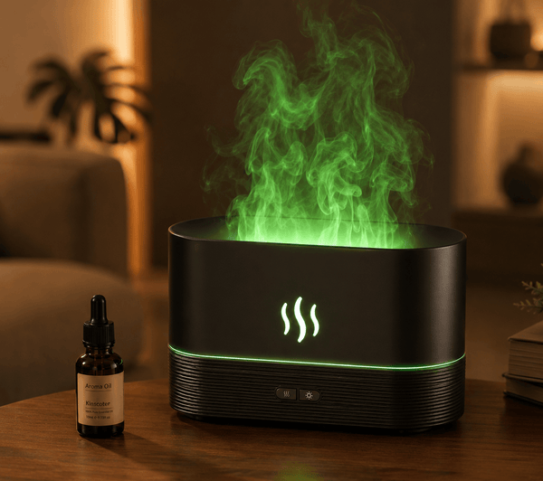 USB Flame Aroma Diffuser Desktop Humidifier with 7-Color Light