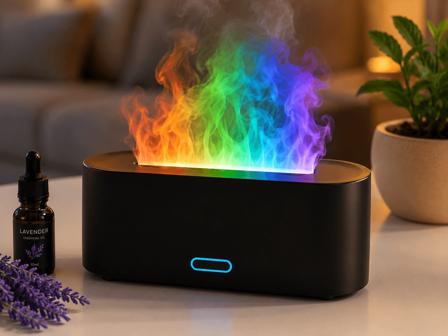 Rainbow Flame Aroma Diffuser – Ultrasonic Essential Oil Humidifier with LED Light