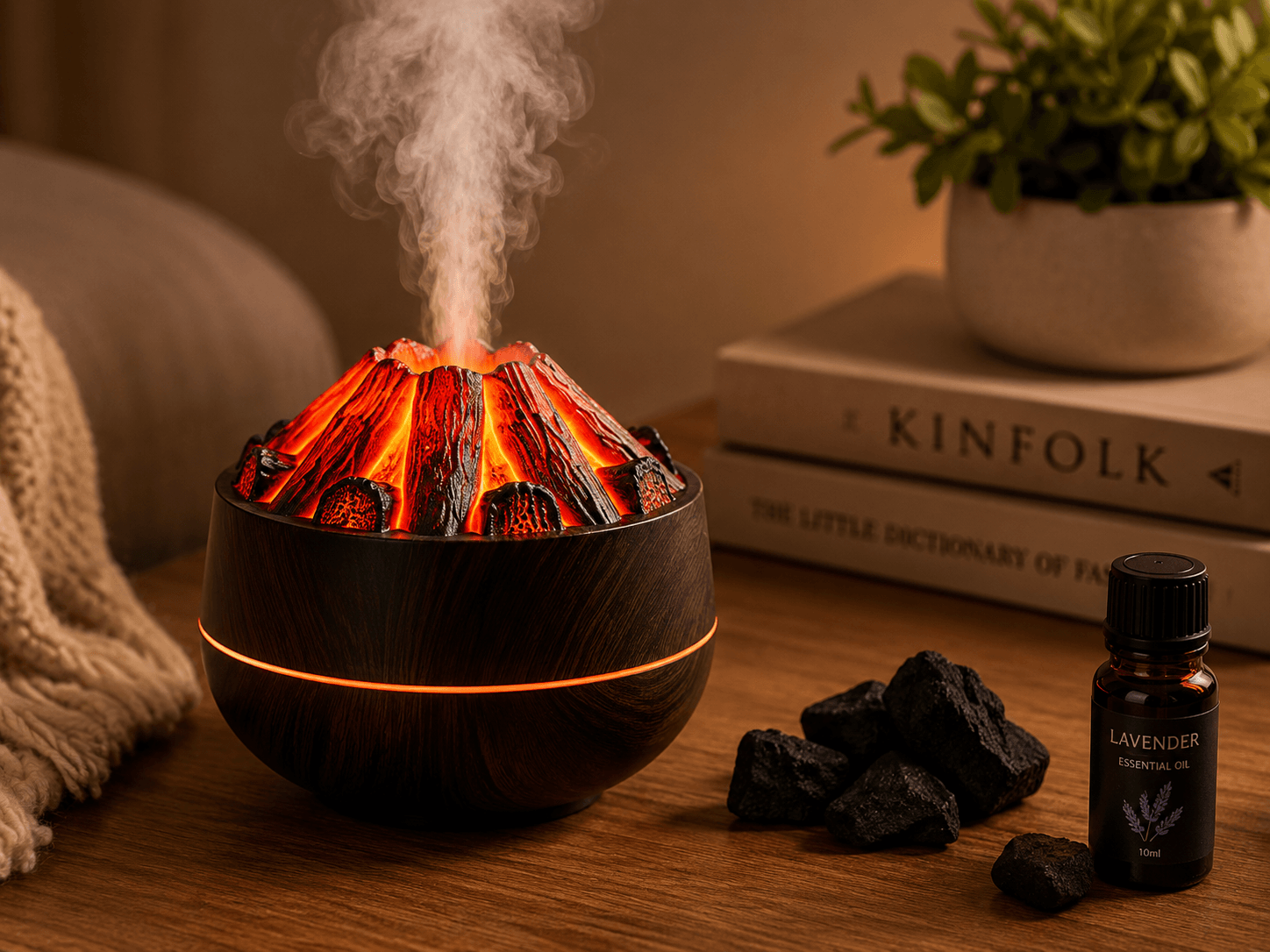 Volcano Flame Aroma Diffuser – Ultrasonic Essential Oil Humidifier with LED Light