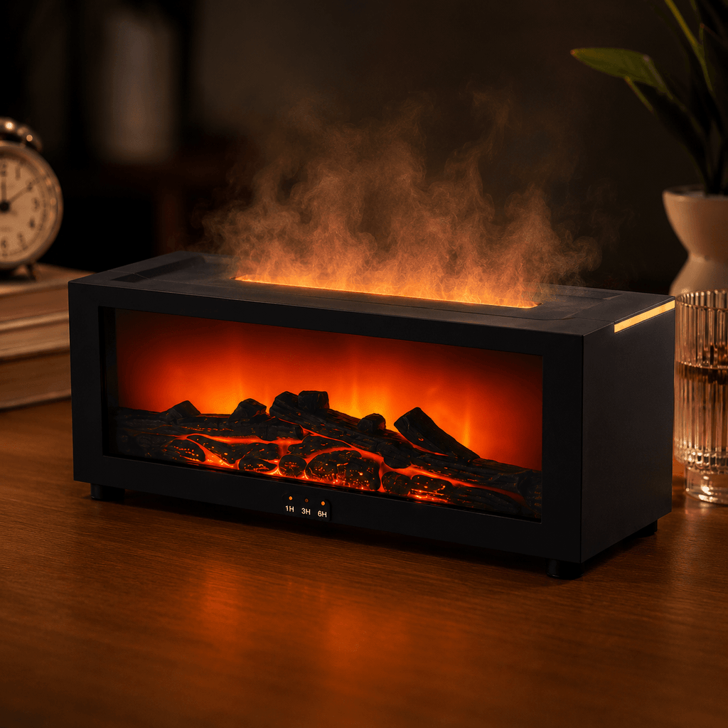 Flame Aroma Diffuser & Essential Oil Humidifier USB Cool Mist Air Humidifier with LED Flame Light & Remote Control for Home