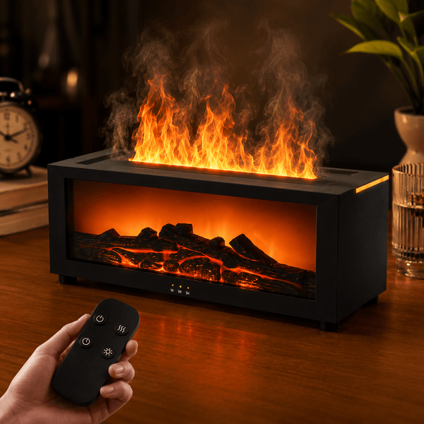 Flame Aroma Diffuser & Essential Oil Humidifier USB Cool Mist Air Humidifier with LED Flame Light & Remote Control for Home