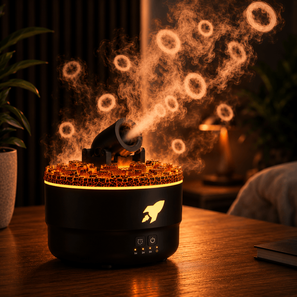 Volcano Flame Aroma Diffuser Smoke Ring Humidifier with Crack Light