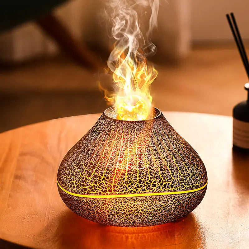New Crystal Bead Ultrasonic Essential Oil Fire Aroma Diffuser Desktop Table Colorful 3d Flame Air 160ml Aromatherapy Diffusers