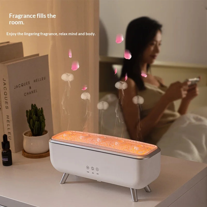 Household Smoke Ring Flame Humidifier Dynamic Jellyfish Design Ultrasonic Essential Oil Diffuser LED Desktop Mute Low Water Auto