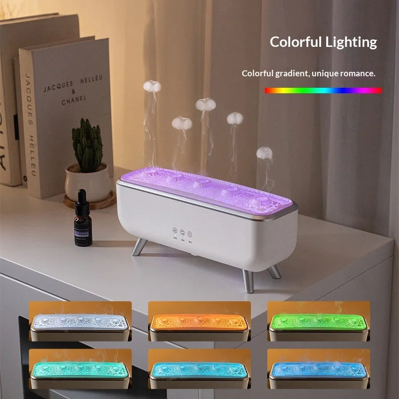 Household Smoke Ring Flame Humidifier Dynamic Jellyfish Design Ultrasonic Essential Oil Diffuser LED Desktop Mute Low Water Auto