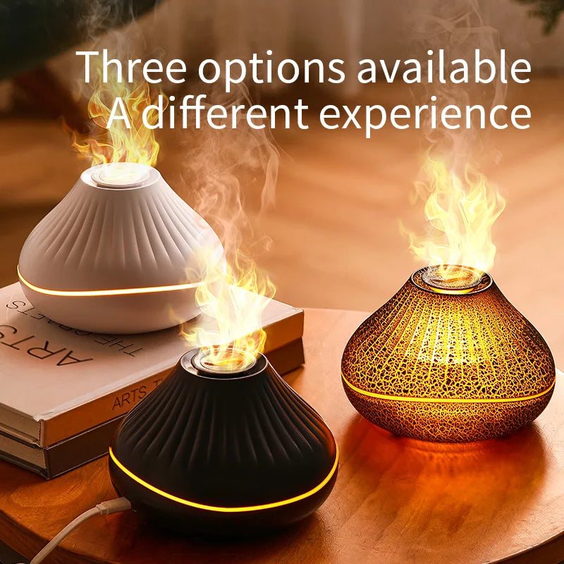 New Crystal Bead Ultrasonic Essential Oil Fire Aroma Diffuser Desktop Table Colorful 3d Flame Air 160ml Aromatherapy Diffusers