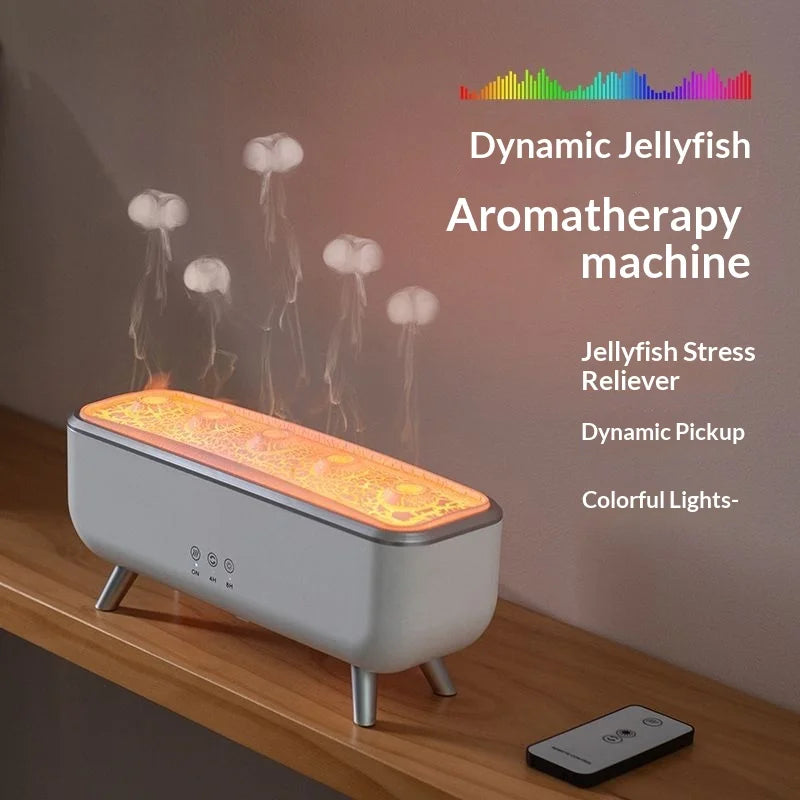 Household Smoke Ring Flame Humidifier Dynamic Jellyfish Design Ultrasonic Essential Oil Diffuser LED Desktop Mute Low Water Auto